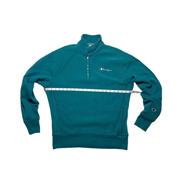 Champion Unisex Reverse‎ Weave Sweatshirt Jacket Teal 1/4 Zip Medium Cotton - Picture 8 of 9